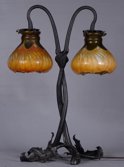 Emile Gallé, Desk lamp with Clematis, circa 1900-1