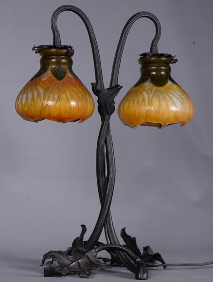 Emile Gallé, Desk lamp with Clematis, circa 1900-2