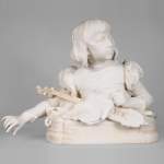 René ROZET « Young musician with a mandolin », statuary marble sculpture, late 19th century