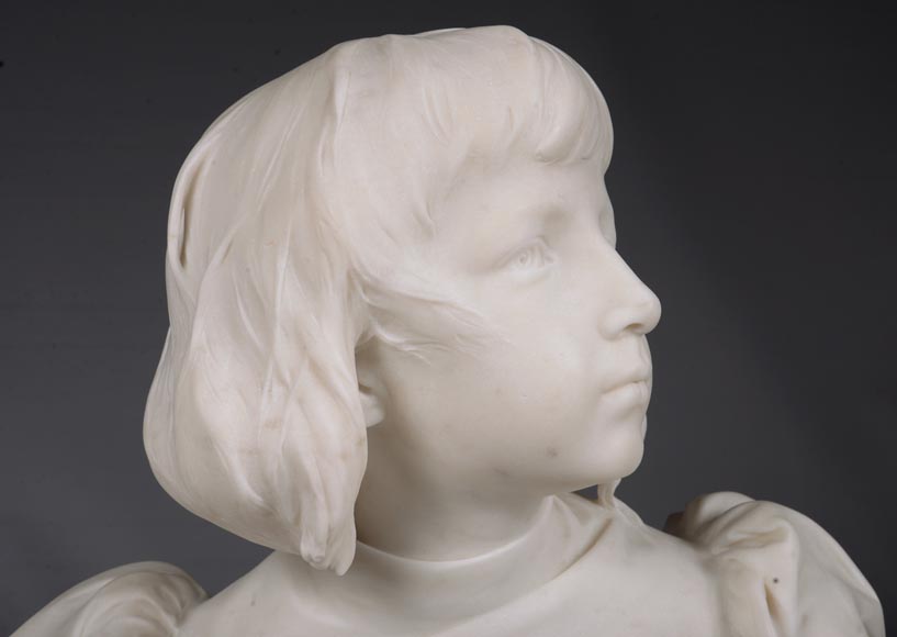 René ROZET « Young musician with a mandolin », statuary marble sculpture, late 19th century-4