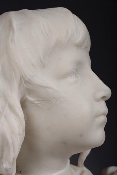 René ROZET « Young musician with a mandolin », statuary marble sculpture, late 19th century-5