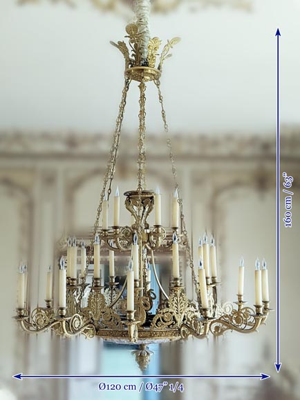 Alexandre GUERIN (attributed to) - Important Empire period chandelier in gilt bronze and cut crystal with thirty lights-13