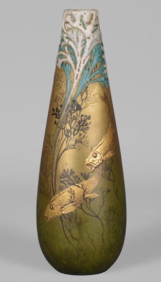 Clément MASSIER, Splendid Japanese earthenware vase with