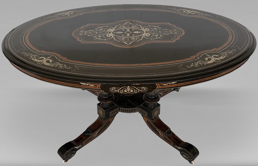 Napoleon III table in wood with a bone marquetery decoration-0