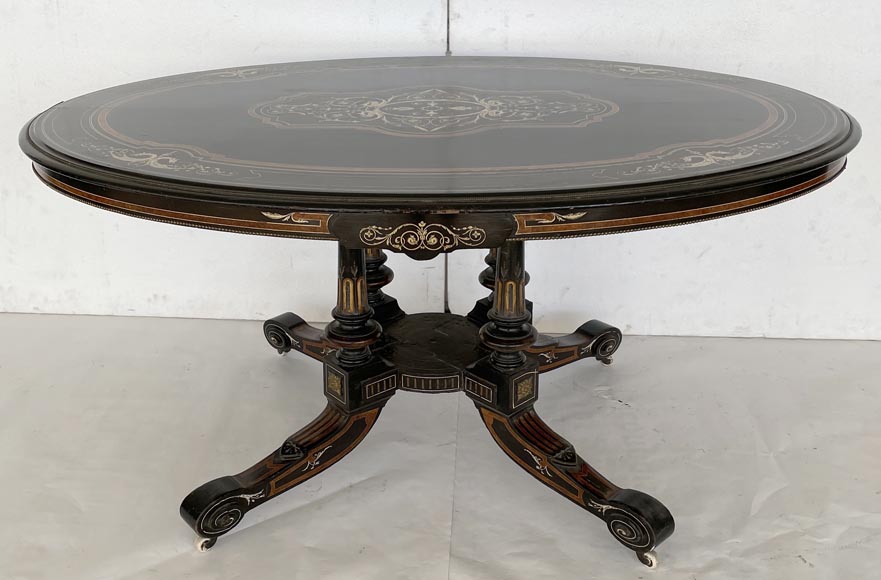 Napoleon III table in wood with a bone marquetery decoration-1
