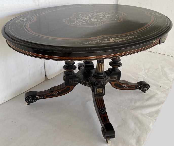 Napoleon III table in wood with a bone marquetery decoration-2