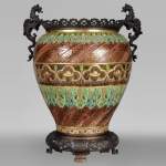Fernand THESMAR, Important Chinese vase with a bronze mount and dragons