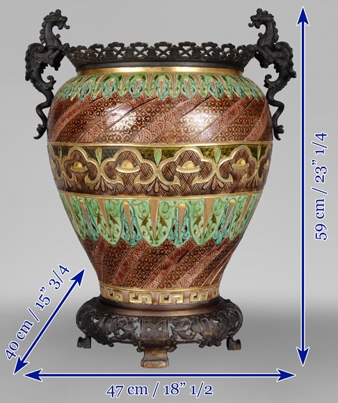 Fernand THESMAR, Important Chinese vase with a bronze mount and dragons-12