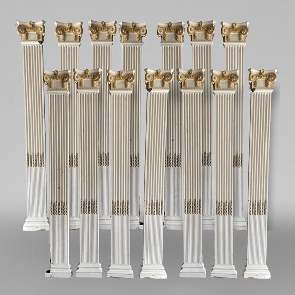Series of Ionic pilasters in sculpted and painted wood-0