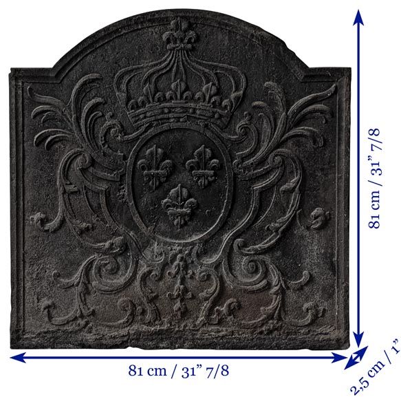 Large cast iron fireback with France's coat of arms-6