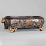 CHRISTOFLE - Exceptional planter in electroplated copper, partially copper colored, gilt, silvered and burnished on a silver background, circa 1878