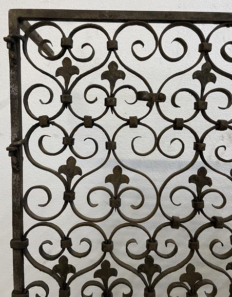 Wrought iron radiator railing decorated with volutes and fleur-de-lis-4