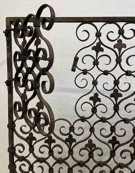 Wrought iron radiator railing decorated with volutes and fleur-de-lis-5