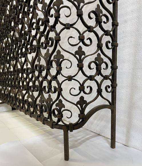 Wrought iron radiator railing decorated with volutes and fleur-de-lis-6