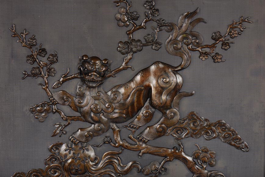 Maison MARNYHAC (att. to) - Antique Chinese style firescreen in bronze, circa 1880-1