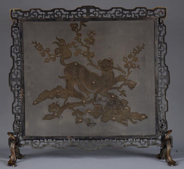 Maison MARNYHAC (att. to) - Antique Chinese style firescreen in bronze, circa 1880-14