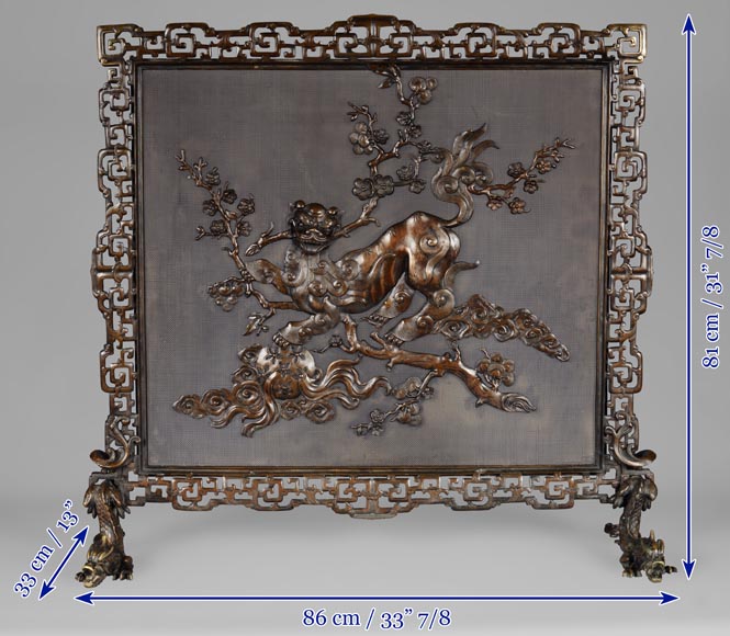 Maison MARNYHAC (att. to) - Antique Chinese style firescreen in bronze, circa 1880-15