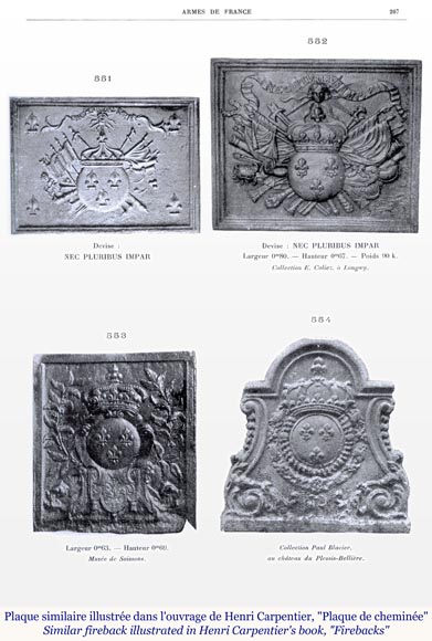 Exceptional fireback with the France coat of arms and Louis XIV's mascaron and motto-1