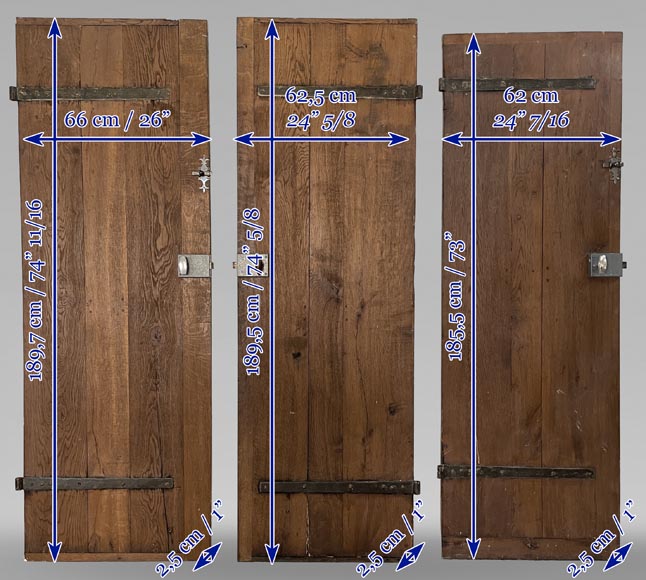 Series of three antique oak doors with their metal hinge-15
