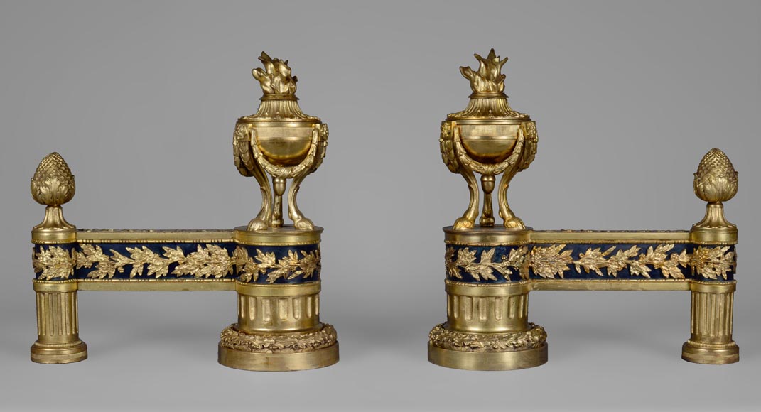 Pair of Louis XVI stylefiredogs with firepots -0