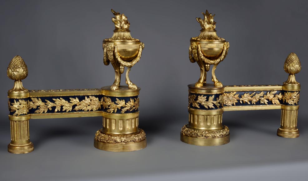 Pair of Louis XVI stylefiredogs with firepots -1
