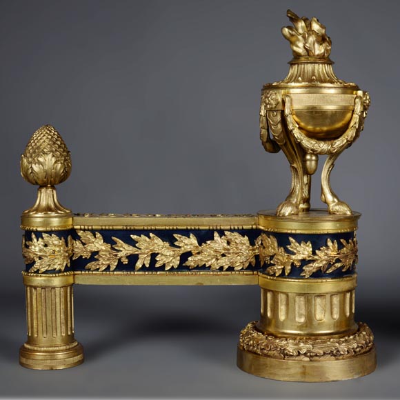 Pair of Louis XVI stylefiredogs with firepots -2
