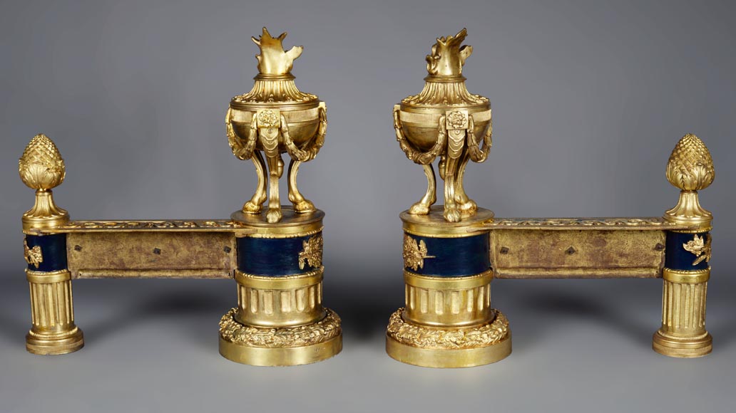 Pair of Louis XVI stylefiredogs with firepots -12