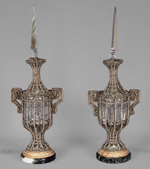 Pair of antique crystal lamps-0
