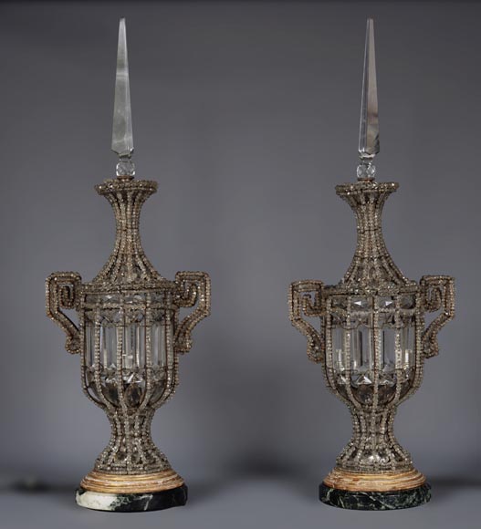 Pair of antique crystal lamps-1