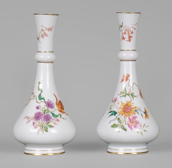 Manufacture de Sèvres - Pair of vases Delhi model with a polychrome floral decoration, 1875-0