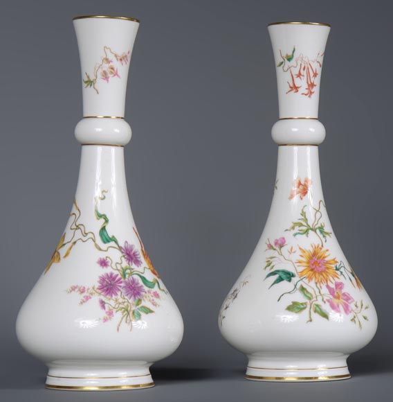 Manufacture de Sèvres - Pair of vases Delhi model with a polychrome floral decoration, 1875-1