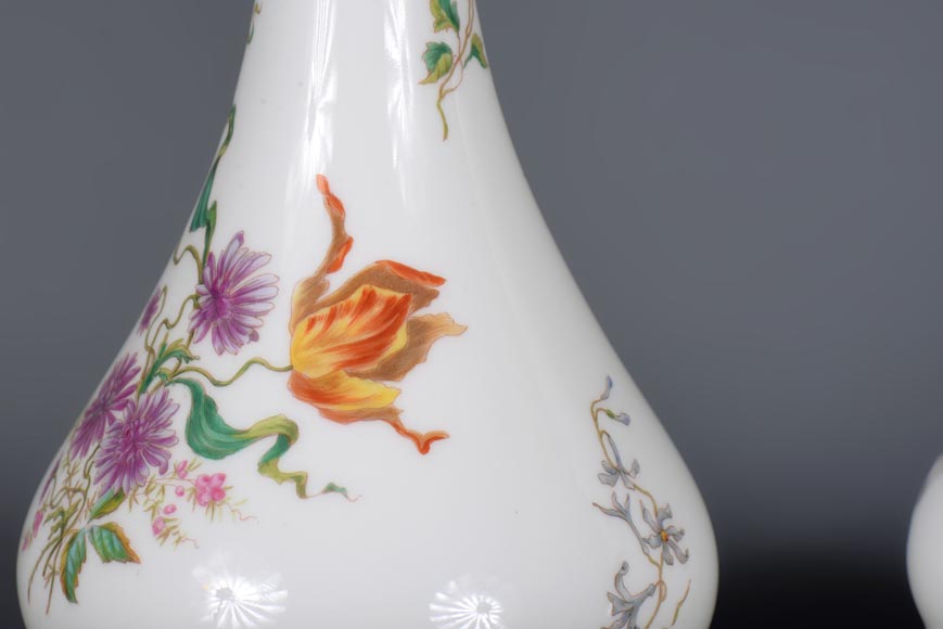 Manufacture de Sèvres - Pair of vases Delhi model with a polychrome floral decoration, 1875-9