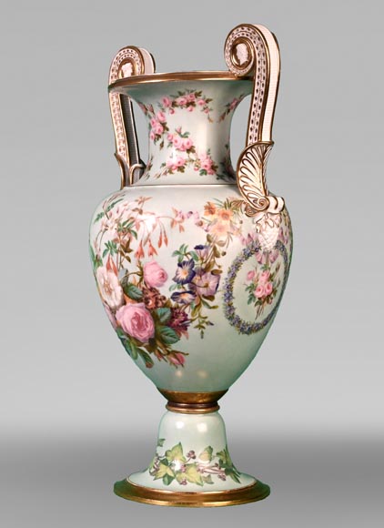 SÈVRES Manufacture, Louis-Philippe Period Vase Adorned with a Lush Floral Decoration, 1846