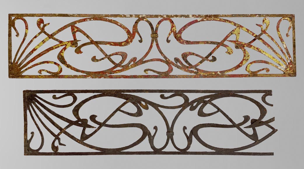 Pair of two iron Art Nouveau elements-0