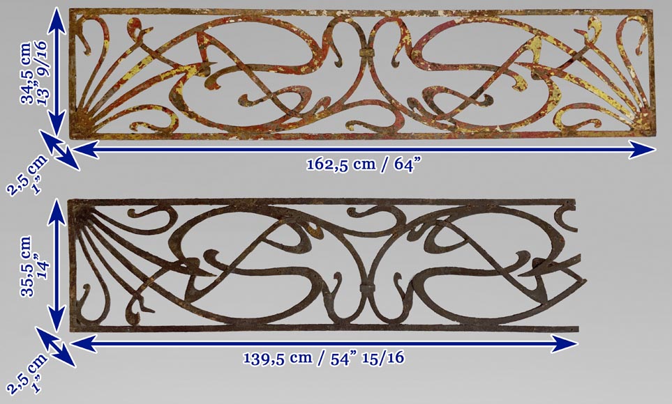 Pair of two iron Art Nouveau elements-11