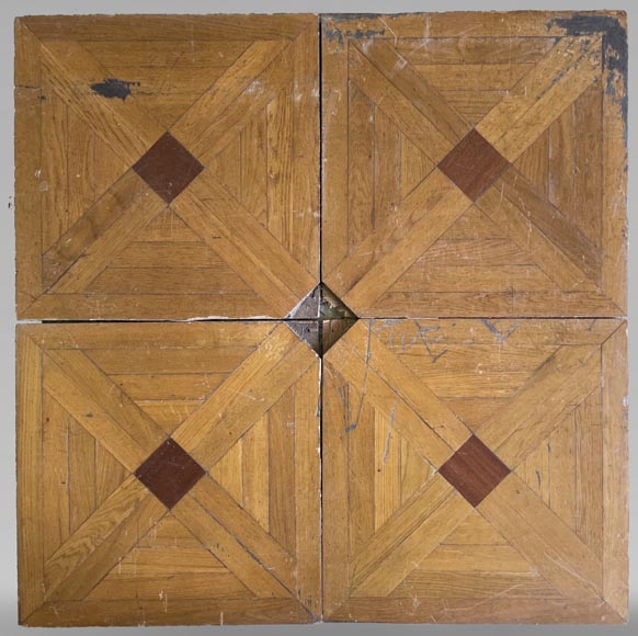Batch of about 6m² of oak parquet flooring with a cross motif intersperses with mahogany-0