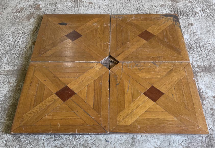 Batch of about 6m² of oak parquet flooring with a cross motif intersperses with mahogany-1
