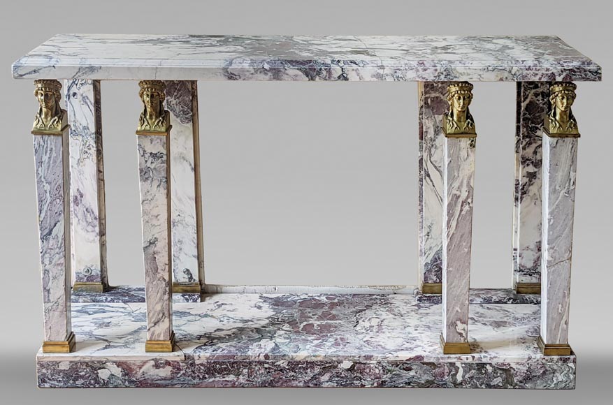 Empire style console in Fleur de Pêcher marble and gilt bronze decorations -0