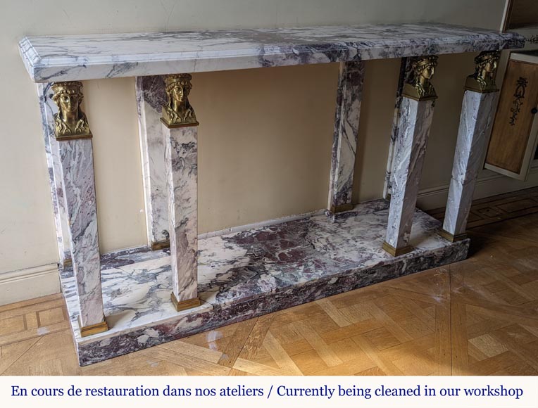 Empire style console in Fleur de Pêcher marble and gilt bronze decorations -1