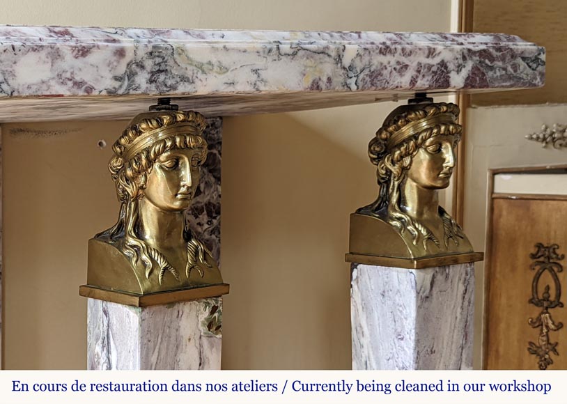Empire style console in Fleur de Pêcher marble and gilt bronze decorations -4
