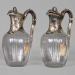 Beautiful pair of crystal and silver ewers