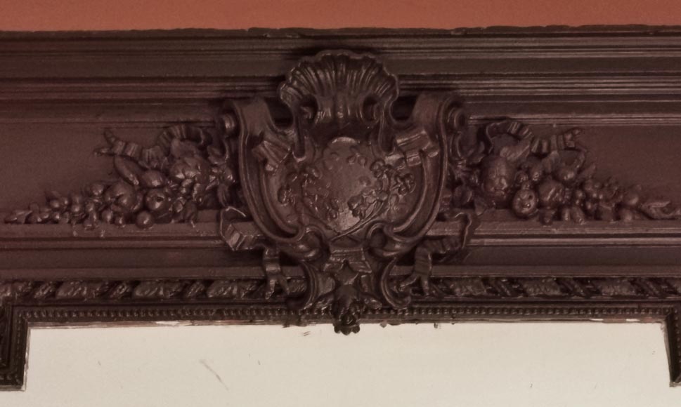 Napoleon III style trumeau with a cartouche in wood and stucco painted in brown-1