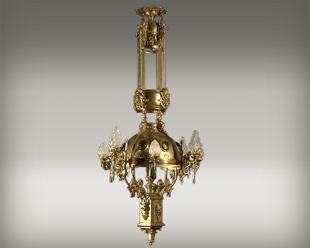 Bronze gilded suspension with glass gemstones. Napoleon III period.-0
