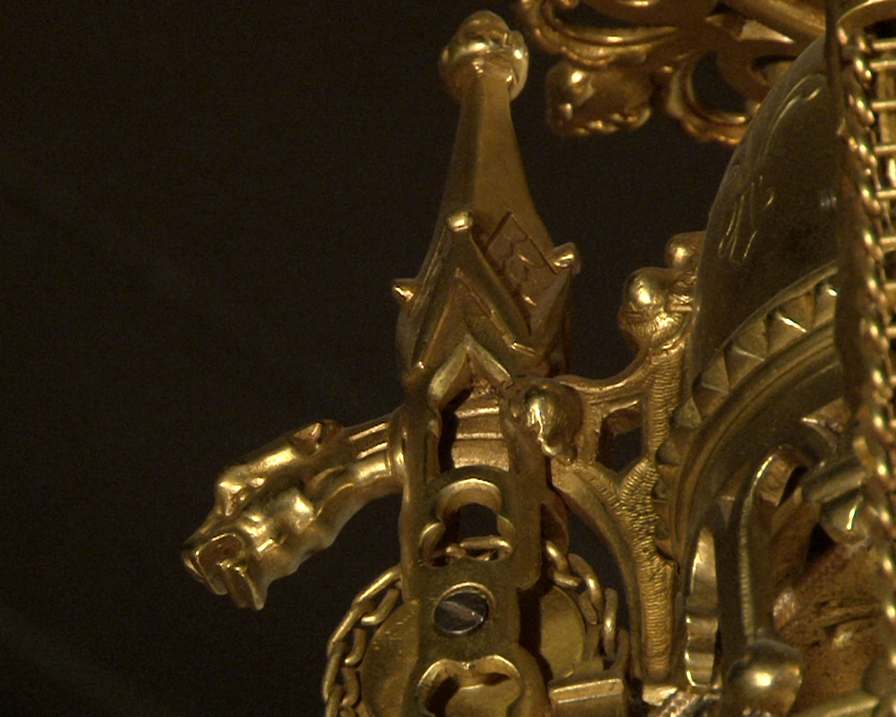 Bronze gilded suspension with glass gemstones. Napoleon III period.-2