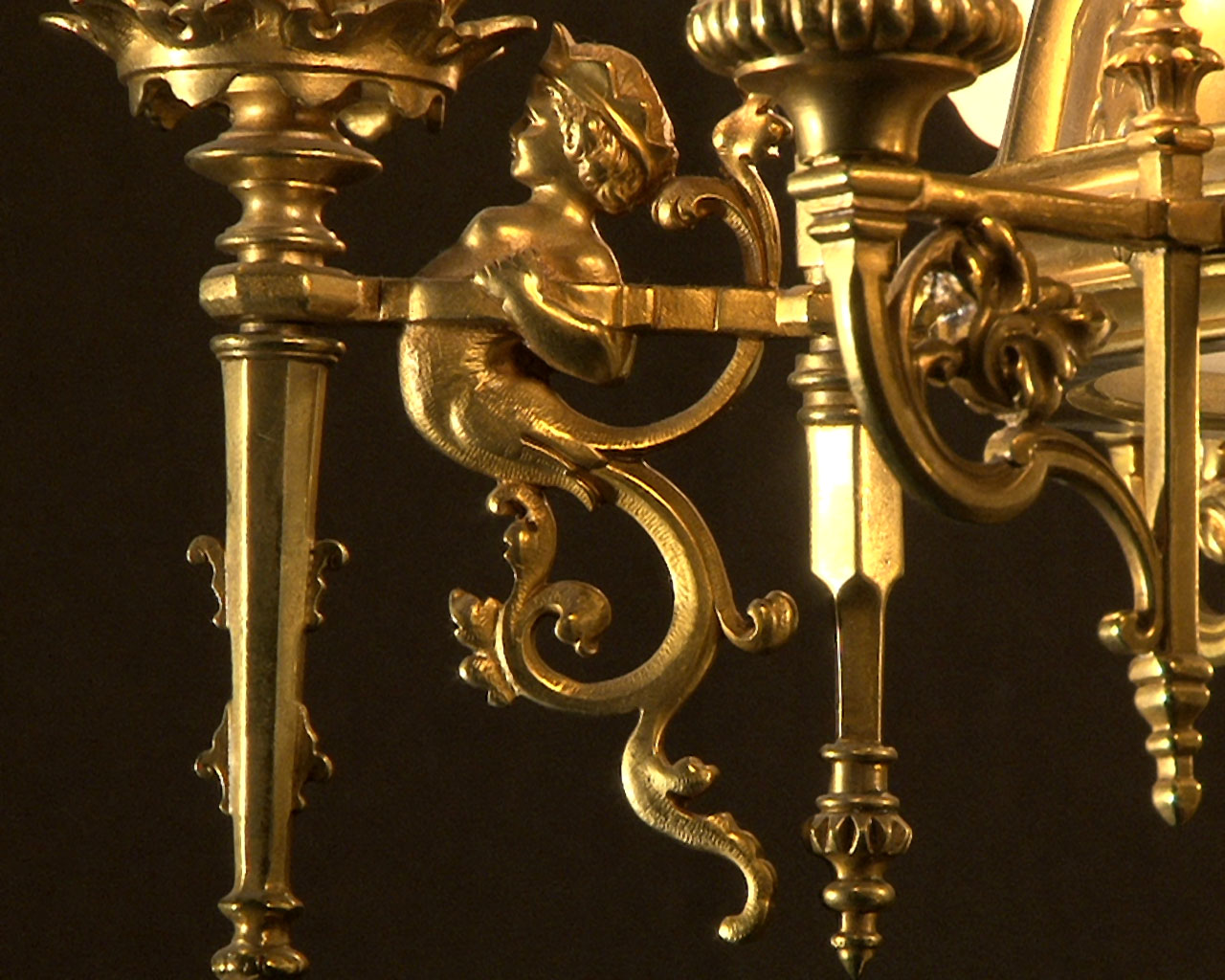 Bronze gilded suspension with glass gemstones. Napoleon III period.-9