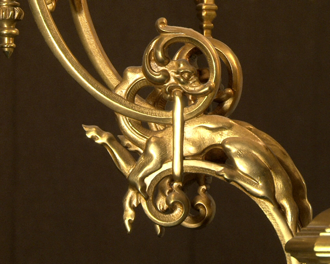 Bronze gilded suspension with glass gemstones. Napoleon III period.-14
