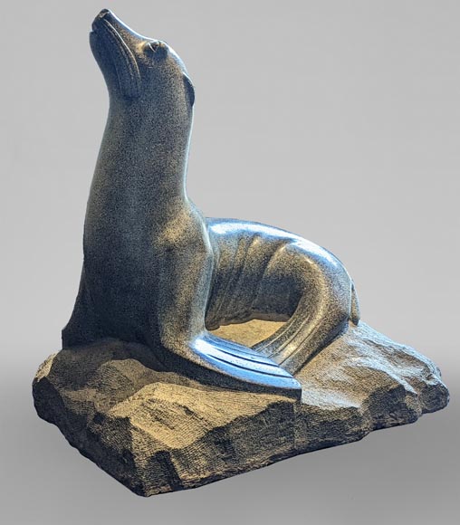 G. Scalet - Sculpture of a sea lion in green Terrazzo-0