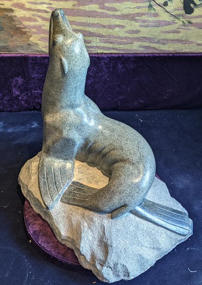 G. Scalet - Sculpture of a sea lion in green Terrazzo-2
