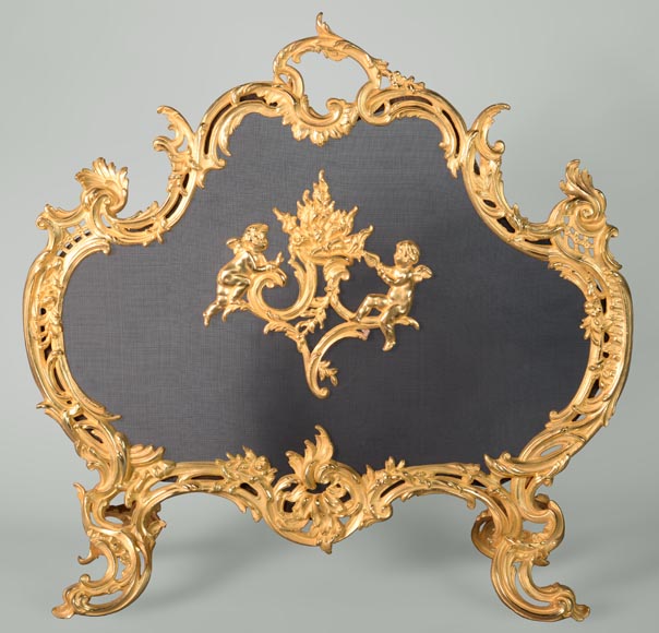 Louis XV style spark screen in gilded bronze-0