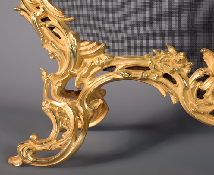 Louis XV style spark screen in gilded bronze-5